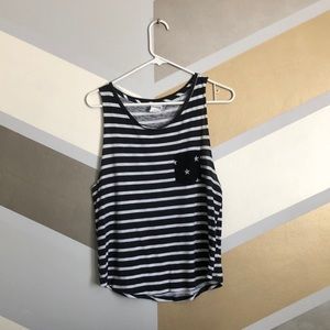 Striped Flowy Black & White American Flag Tank Top